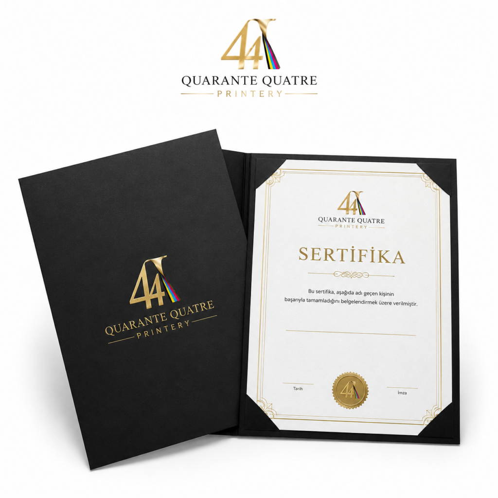 Özel tasarım sertifika ve katılım belgesi baskısı